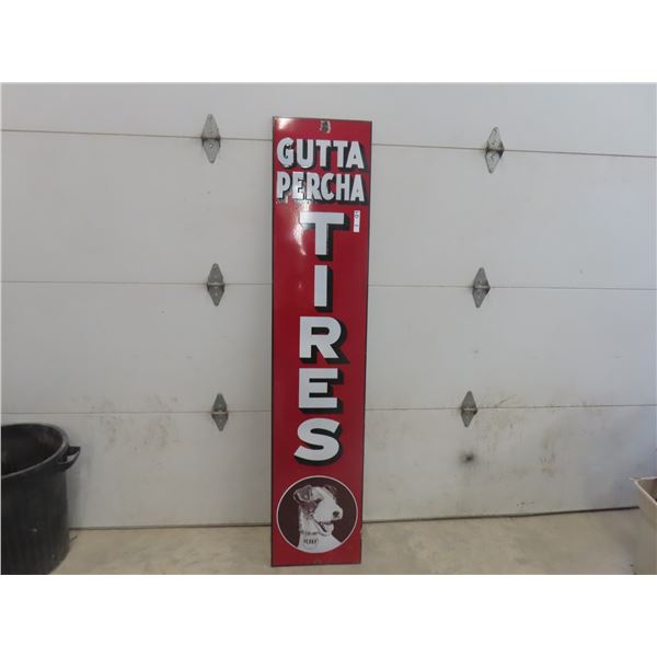 Gutta Percha Porcelain Vertical Tire Sign with Great Gloss and Graphics of Perky the Dog from 1920s 