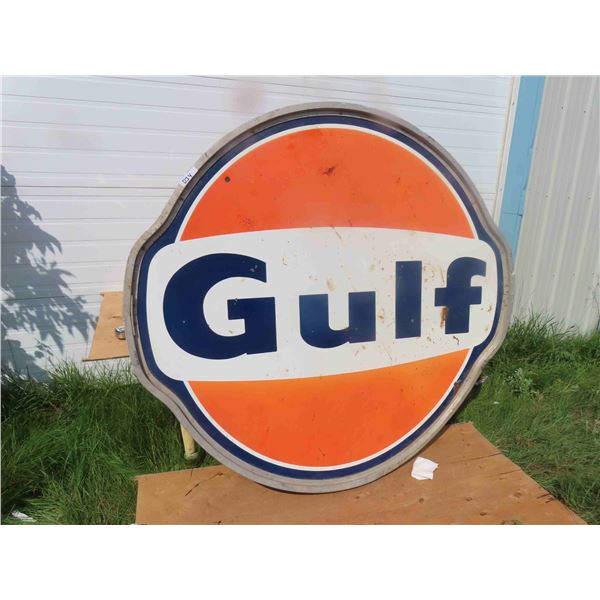 Gulf Porcelain Dealer Sign Double Sided with