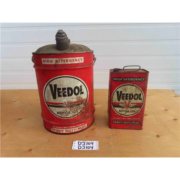 Veedol 5 Gal + 1 Gal Oil Tins - 5 Gal Has Wood