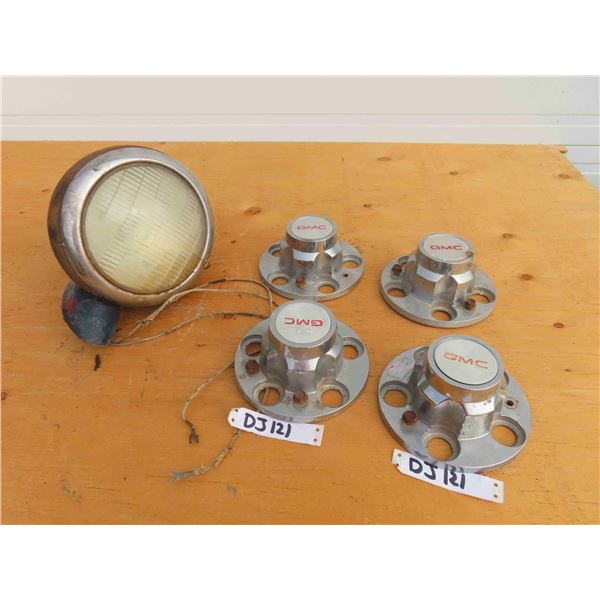 4 GMC Center Caps , Vintage Auto Head Lamps