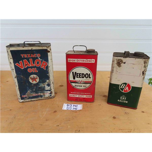 3 Vintage Oil Tins - Texaco Valor 2 Gal , Veedol