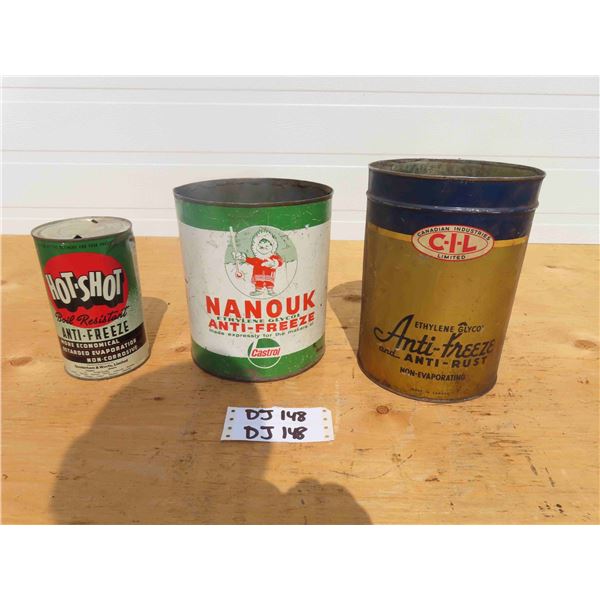 3 Vintage Antifreeze Tin Cans - Hot Shot 1 