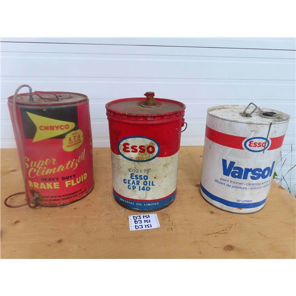 Chryco 5 Gal Brake Fluid Tin, Esso 5 Gal Gear