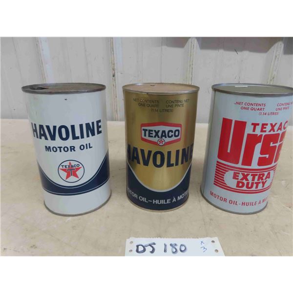 (3) Texaco Havoline Quartz Oil Cans 