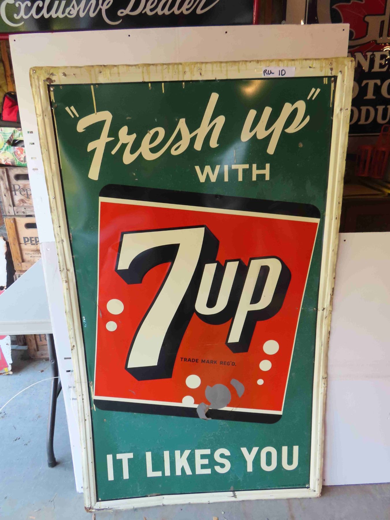 Metal Embossed 7UP Sign Self Framed St Thomas Metal from