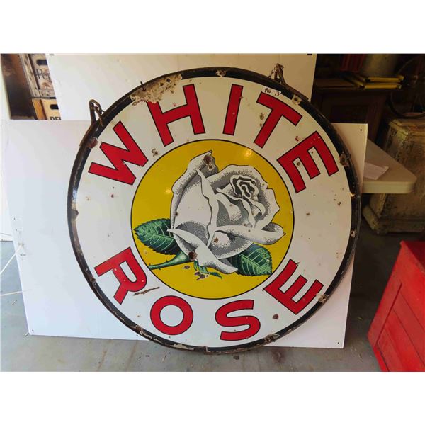 White Rose Porcelain 2 Sided Sign with Frame 48'' Across