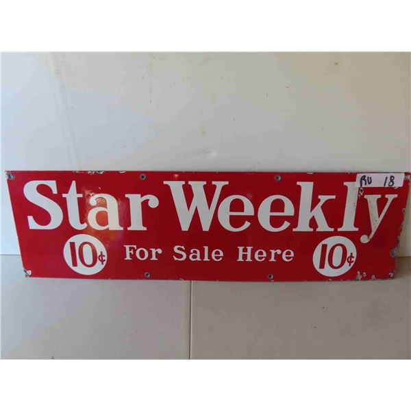 Star Weekly 10 Cent 'For Sale Here' Porcelain Sign 8'' x 28''