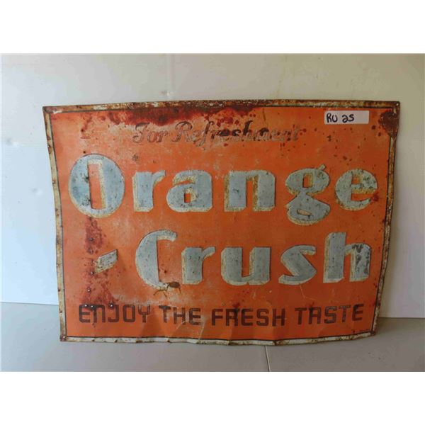 Orange Crush Metal Embossed Sign 19'' x 27'' -Early But Faded