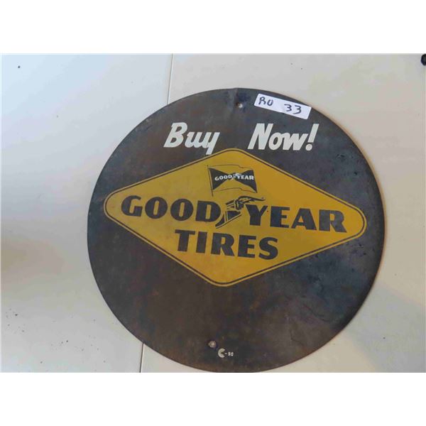 Goodyear Tires 'Buy Now' Round Metal Sign 17'' Across