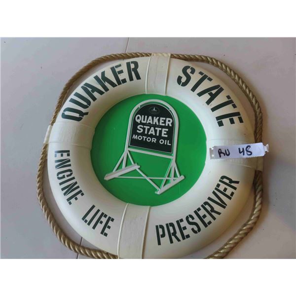 Quaker State Engine Life Preserver Sign Molded Plastic 18''