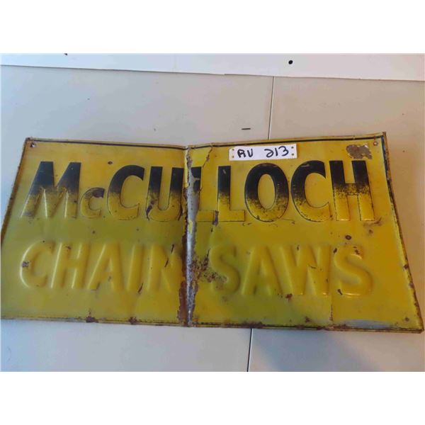 McCulloch Chain Saw Metal Embossed Sign  11 1/2'' x 23'' -Has