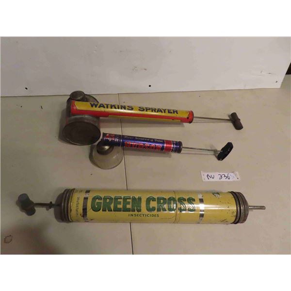 3 Insect Sprayers : Watkins, Green Cross, Hudson - 2 Have Wood