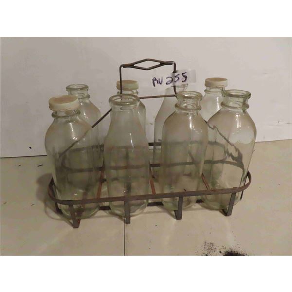 8 Milk Bottles with Carrier