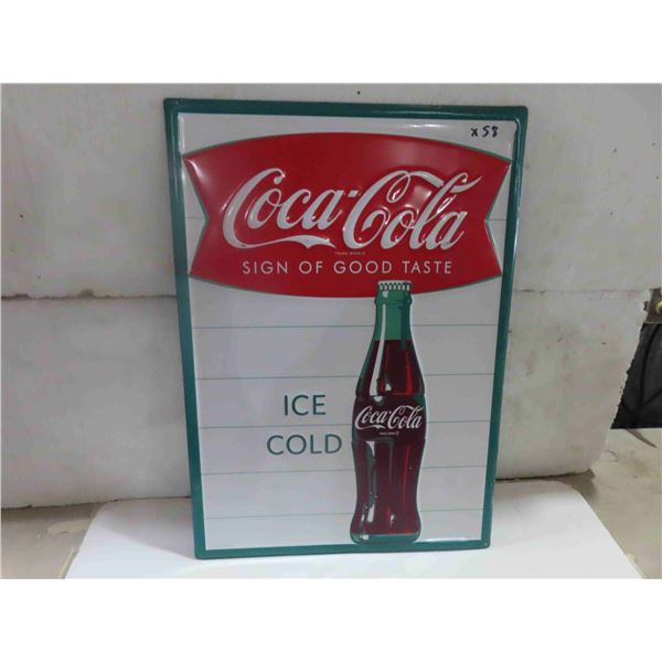 Modern Coca Cola Metal Embossed Sign Made in USA 19 1/2'' 