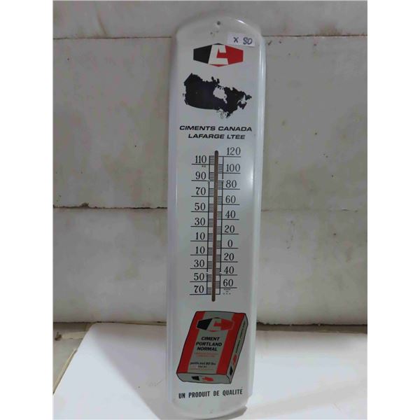 LaFarge Cement Metal Thermometer with Bulb English+French 8'' x