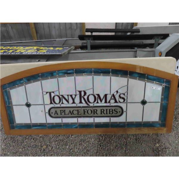 Tony Romas Stained Glass Oak Framed Restaurant Sign/Display 30'' x