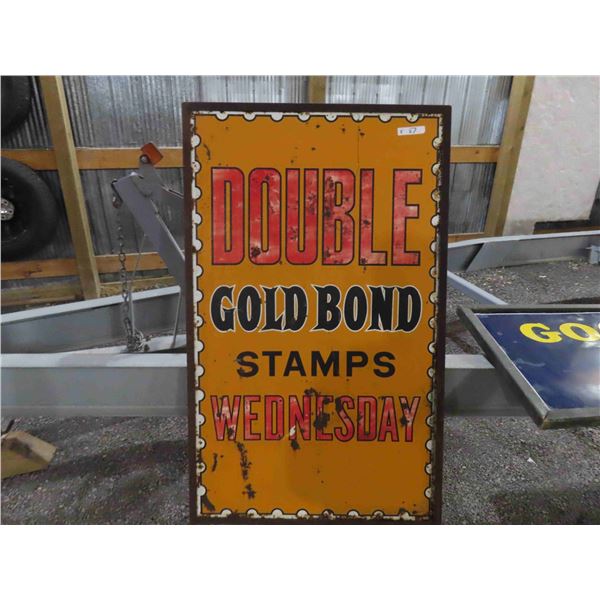 Double Gold Bond Stamps 2 Sided Metal Sign with Metal Frame 