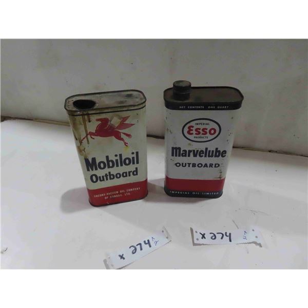 2 Outboard Oil Quartz Cans : Mobil Oil, Marvellube