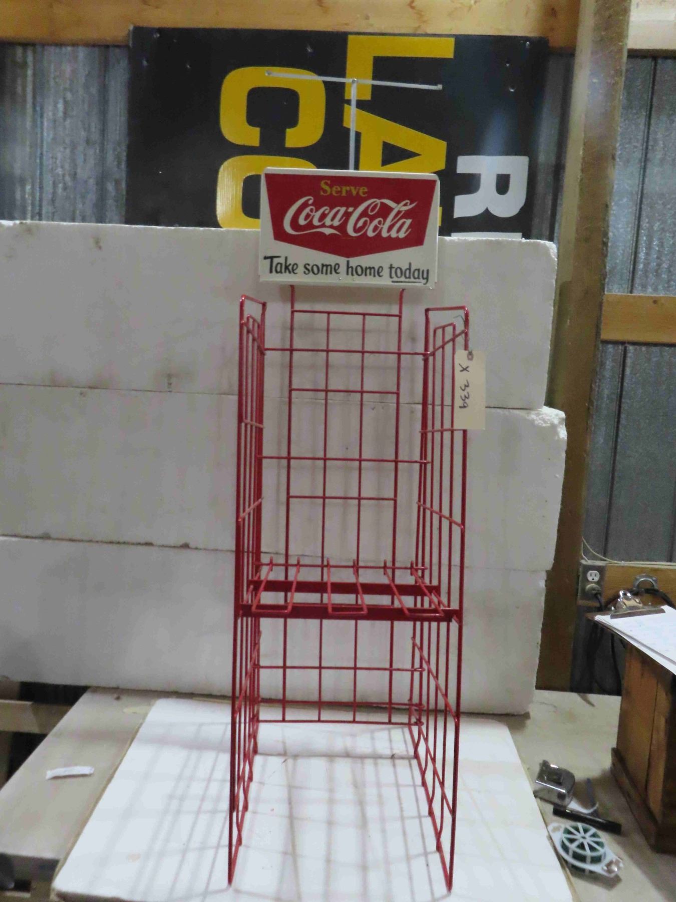 Coca Cola Bottle Rack with Cardboard Advertising Display on Top ...