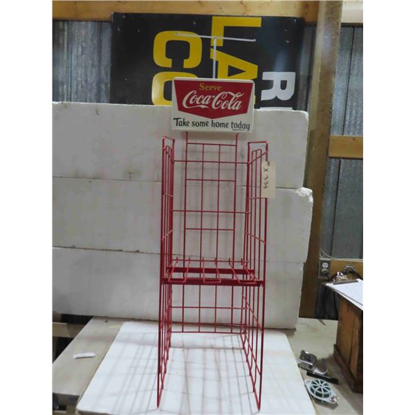 Coca Cola Bottle Rack with Cardboard Advertising Display on Top