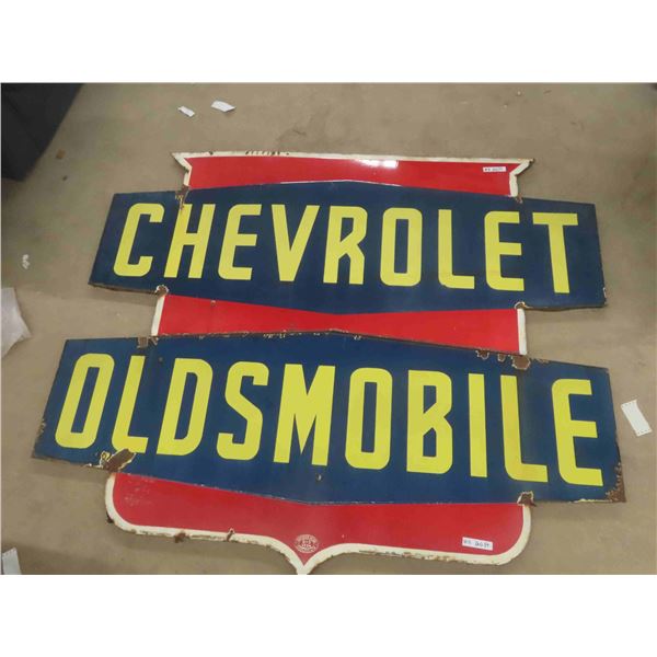 Chevrolet Oldsmobile Vintage Dealership 4 Color Shield 2pc Sign 64  x 76  