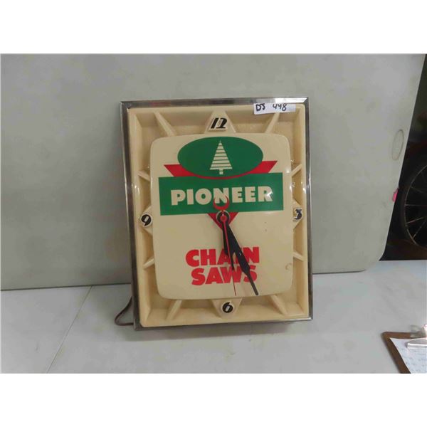 Pioneer Chainsaw Clock 17  x 21  - Clock Works but Didn't Light - needs bulbs 