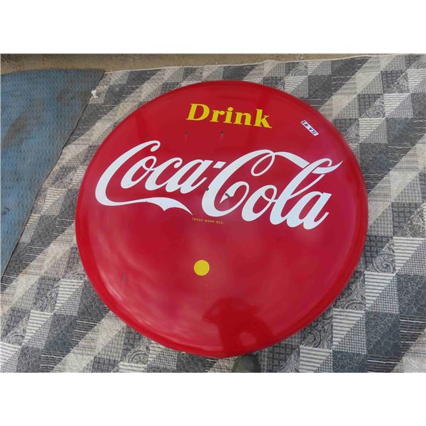 1956 Coca Cola Porcelain 48'' Round Sign with Original Hanging Brackets