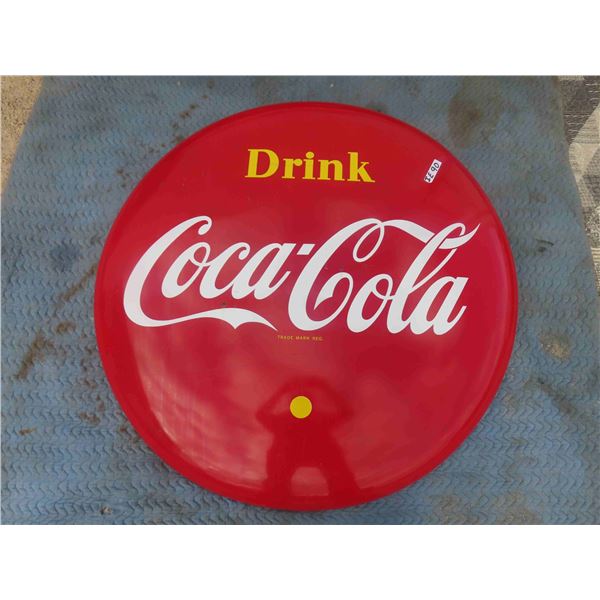 1956 Coca Cola Porcelain 48'' Round Sign with Original Hanging Bracket