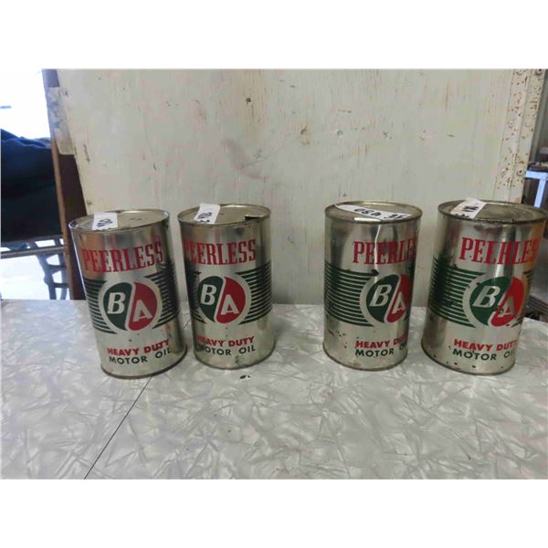 4 BA Peerless Motor Oil Quartz Cans 