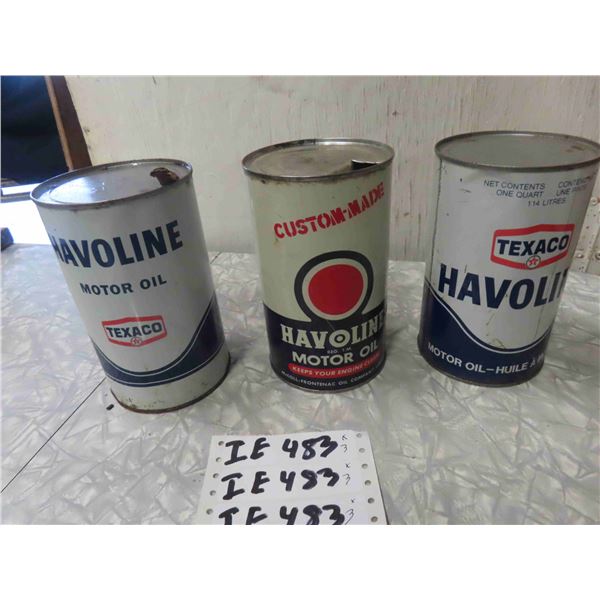 3 Quartz Oil Cans Havoline + Texaco