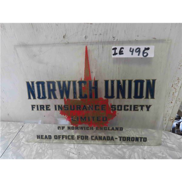 Norwich Union Fire Insurance Plexi Glass Sign 10'' x 14''