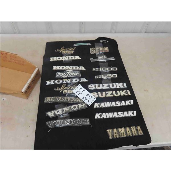 Collection of 19 Metal Motorcycle Decals 