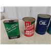 Image 2 : 4 Quart Oil Cans ; Ford, Castrol Gulf, Car Skin Reconditioner, BA Tin Repainted