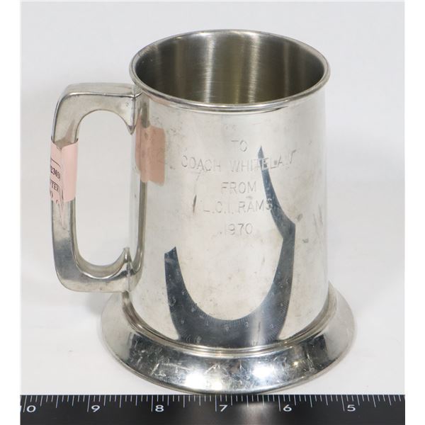 ENGRAVED PEWTER STEIN 1970  (GLASS BOTTOM)