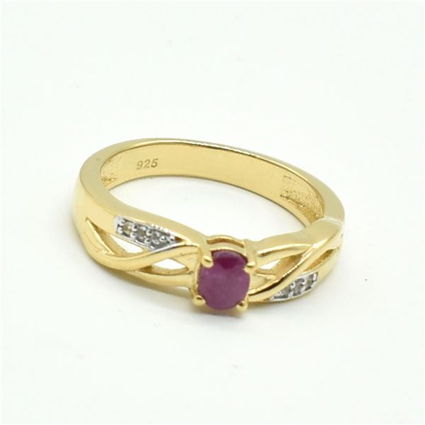 GOLD PLATED SILVER RUBY WHITE TOPAZ(0.45CT) GOLD