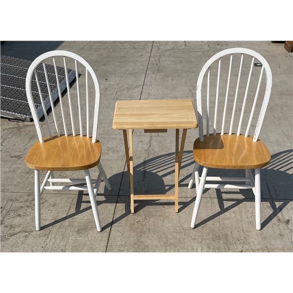 TWO CHAIRS WITH WOODEN TRAY TABLE
