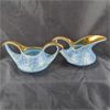 22k Gold Trim - Pearl China Co. "Blue & Floral Gold" Creamer & Sugar Bowl