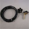 Image 2 : Set of 2 Black Bead Necklaces, Memory Wire Bracelet & Matching Clip on Earrings
