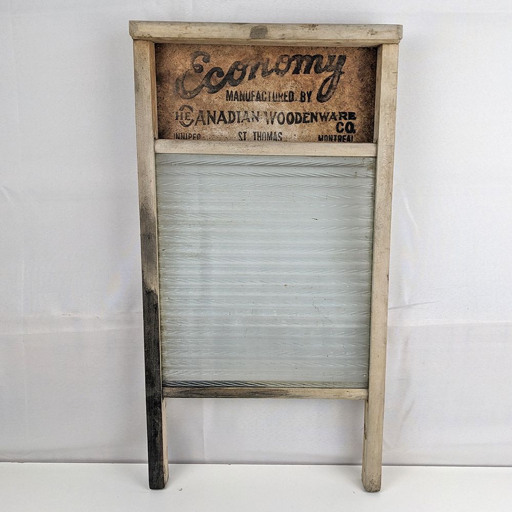 Vintage Economy Canadian Woodenware Co. Glass & Wood Washboard