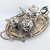 Image 1 : Lovely Set!  Tea Pot, Cream & Sugar with Tray - Silver Plated Copper