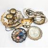 Image 1 : Set of 12 Silver Plated Serving Ware - Cream & Sugar, Gravy Boat, Trays & Utensils                  