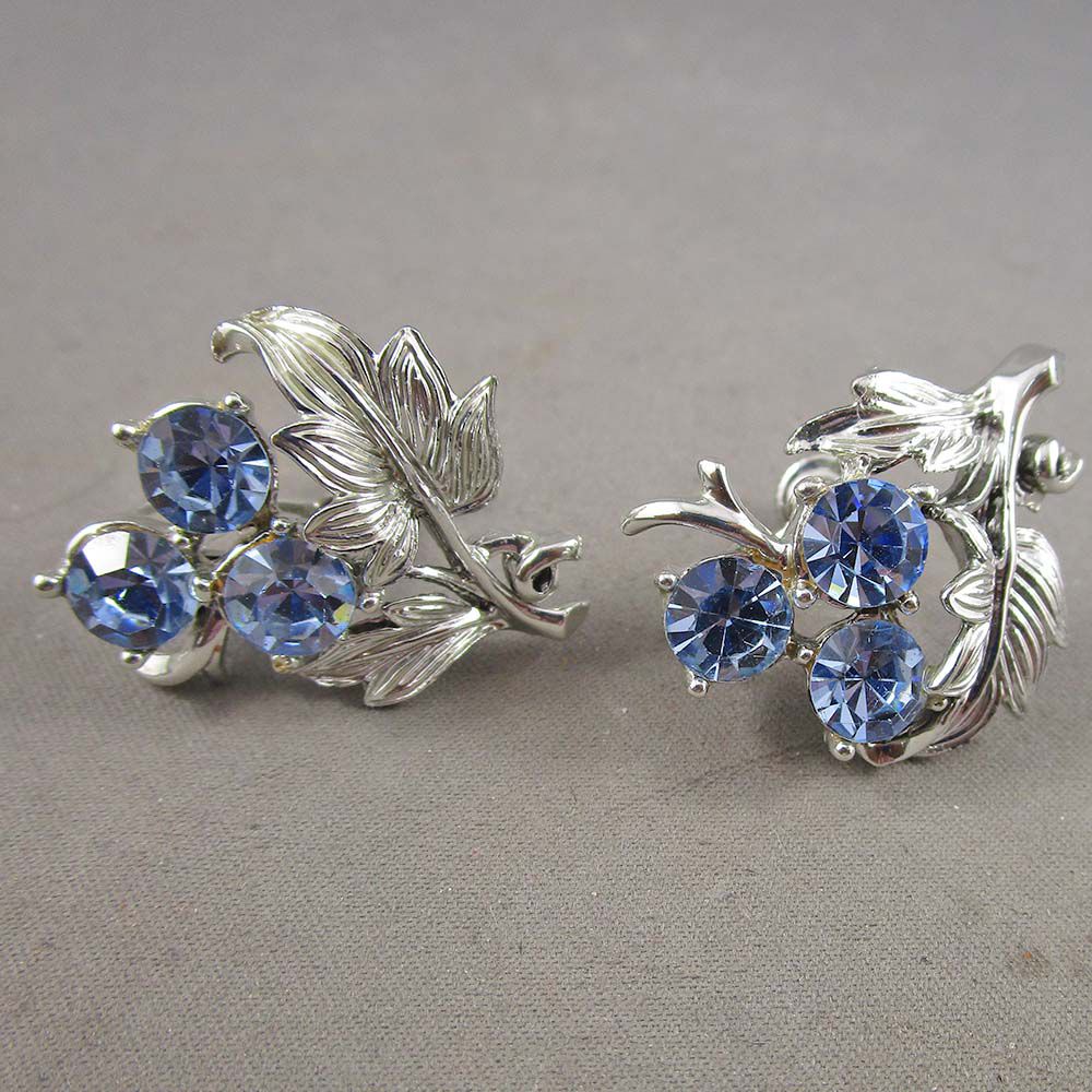 Stunning Coro Blue Rhinestone Necklace & Earring Set Circa 1950's