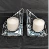 Image 1 : Set of 2 Vintage MCM Munro Sweden Ice Glass Pyramid Candle Holders 5"