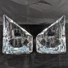 Image 2 : Set of 2 Vintage MCM Munro Sweden Ice Glass Pyramid Candle Holders 5"