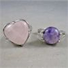 Image 1 : Amethyst & Rose Quartz Heart Rings Size 8.5 and 7