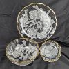Image 1 : Set of 3 Floral Gold Trim Glassware - Platter & Two Bowls 