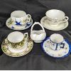 Image 1 : Set of 4 Porcelain Tea Cups and Blue Bird Basket 