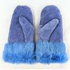 Image 1 : Shekhman Furs Blue Suede & Rabbit Fur Mitts (Size M) Appears NEW