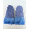 Image 2 : Shekhman Furs Blue Suede & Rabbit Fur Mitts (Size M) Appears NEW