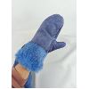 Image 3 : Shekhman Furs Blue Suede & Rabbit Fur Mitts (Size M) Appears NEW